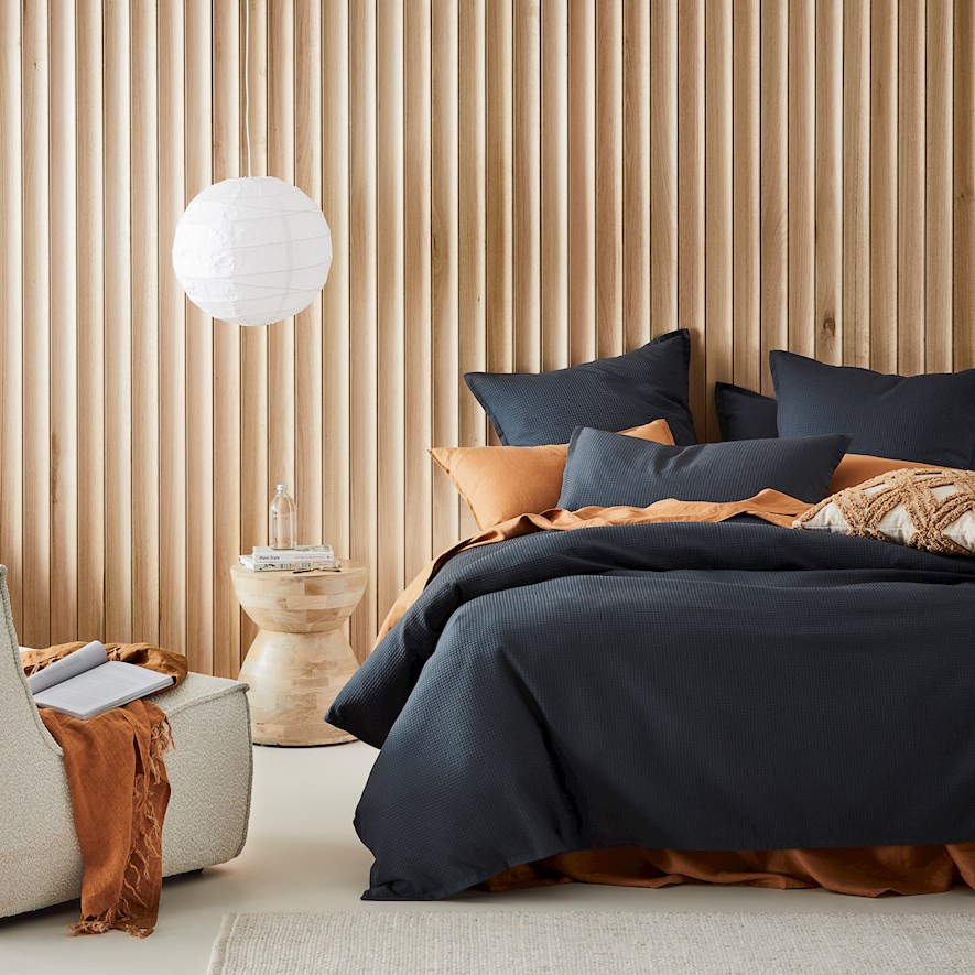Berlin Waffle Charcoal Quilt Cover Set + Separates