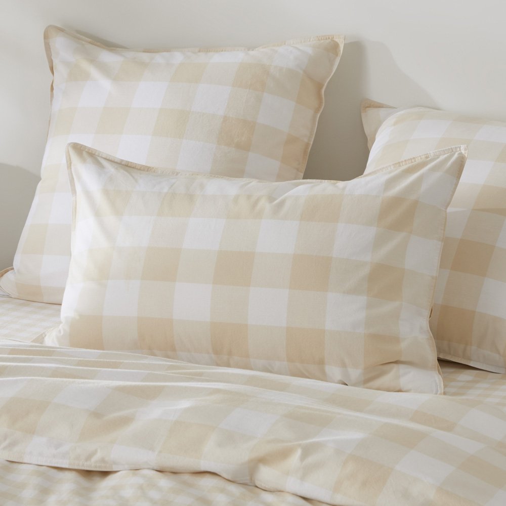 Stonewashed Cotton Printed Sand Gingham Pillowcases