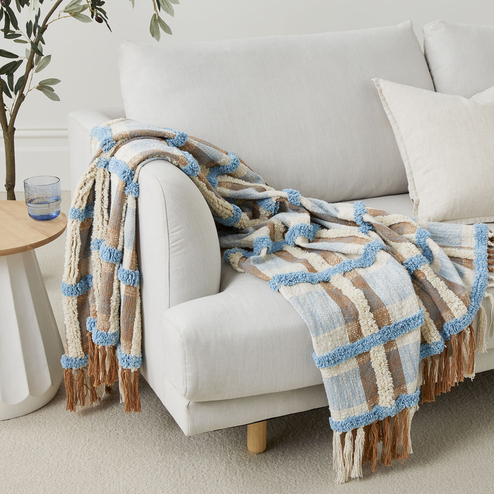 Ani Natural & Blue Check Throw