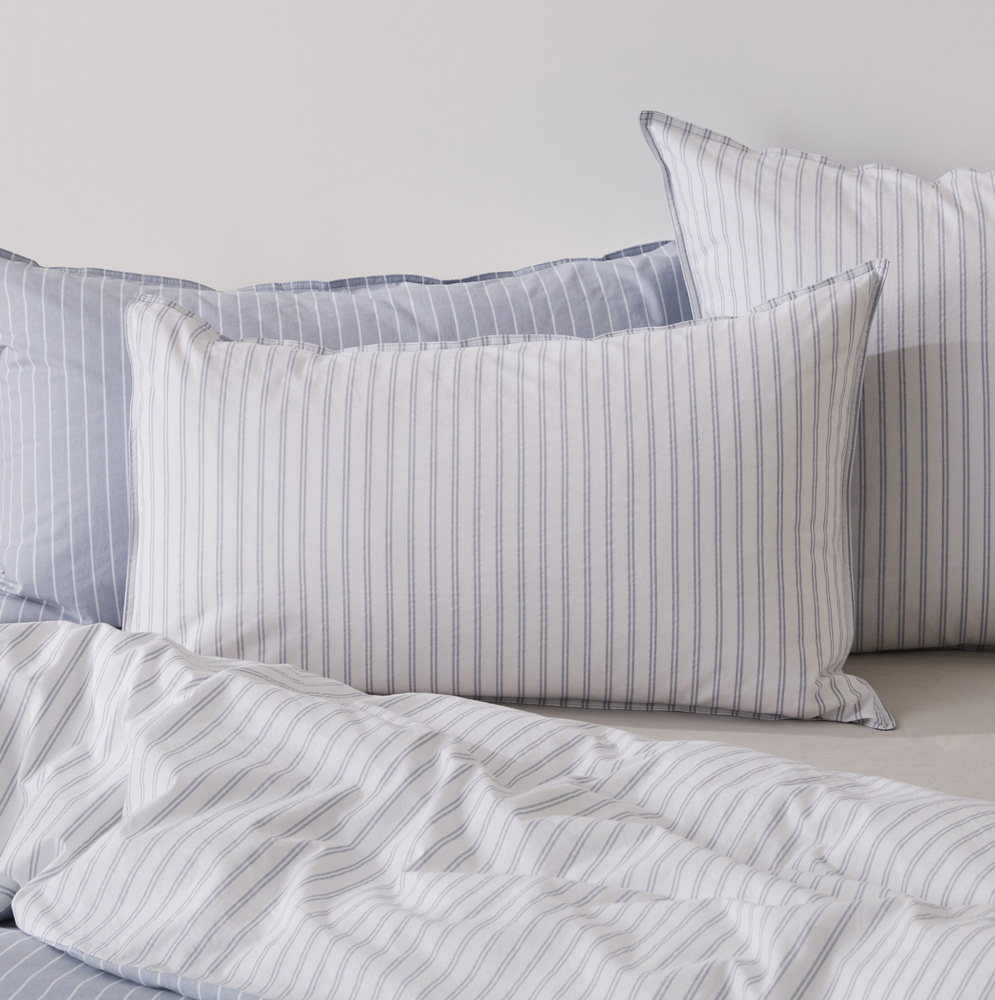 Stonewashed Cotton Blue Stripe Pillowcases