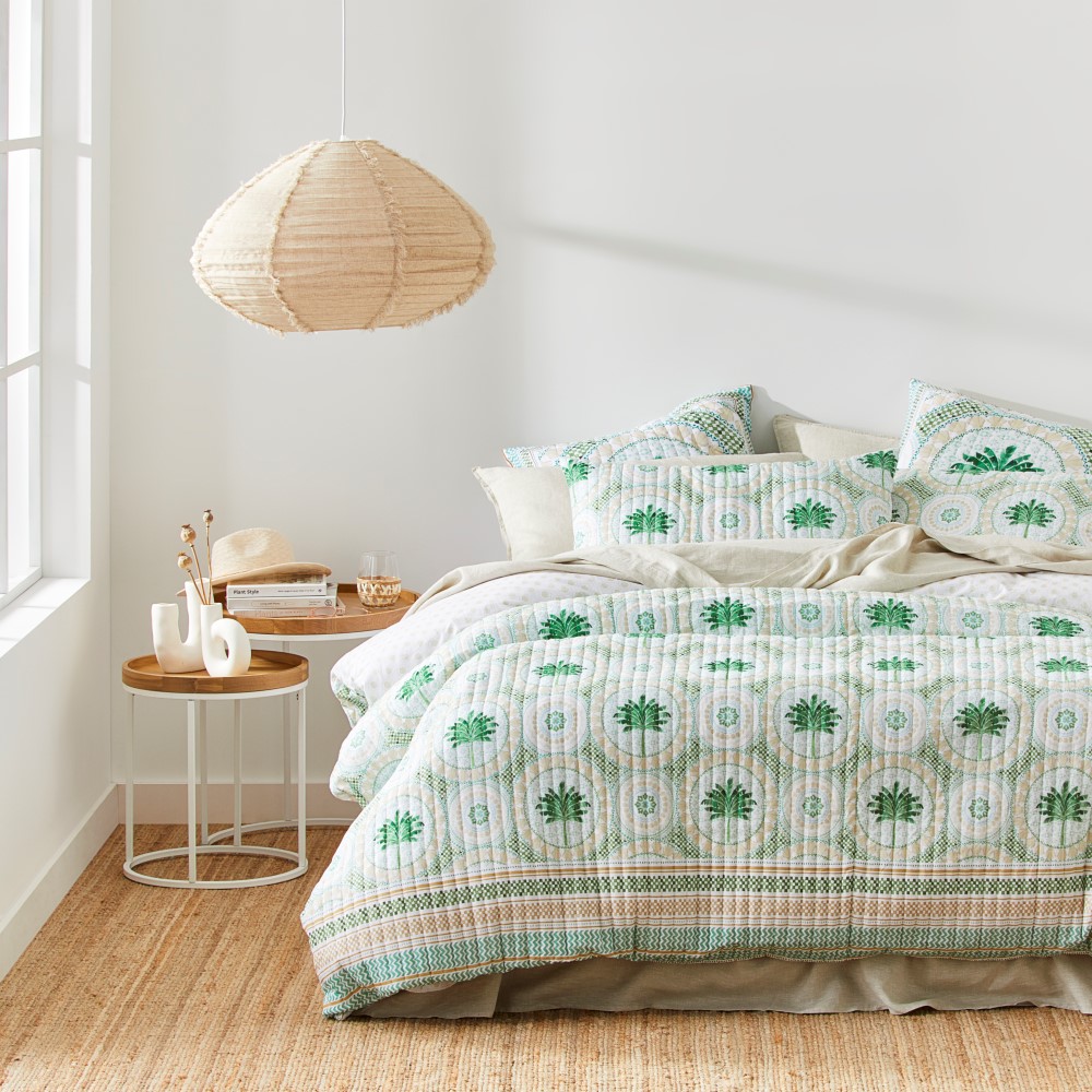 Florida Palm Green Quilted Quilt Cover Separates