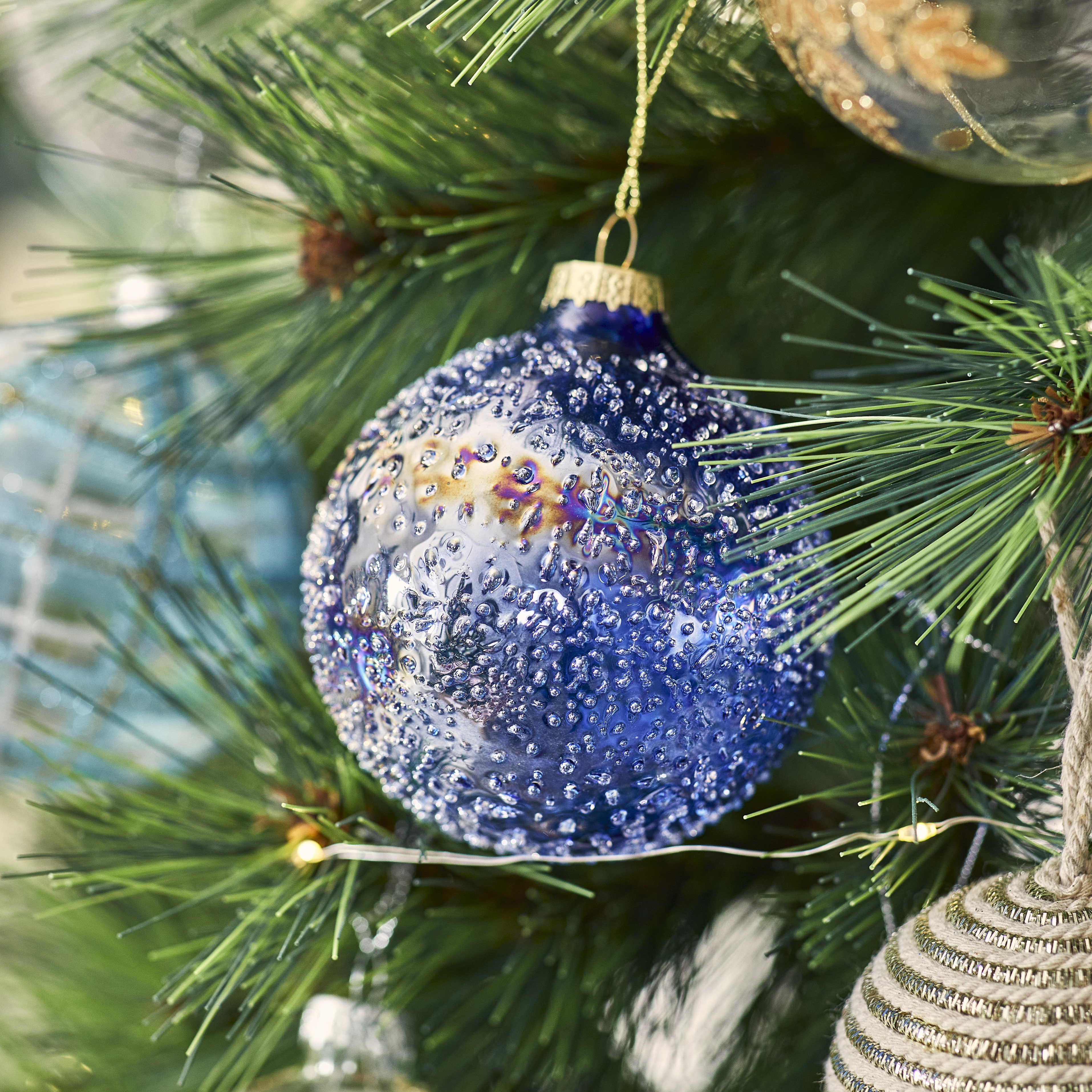 Luxe Dark Blue Rainbow Glass Bauble