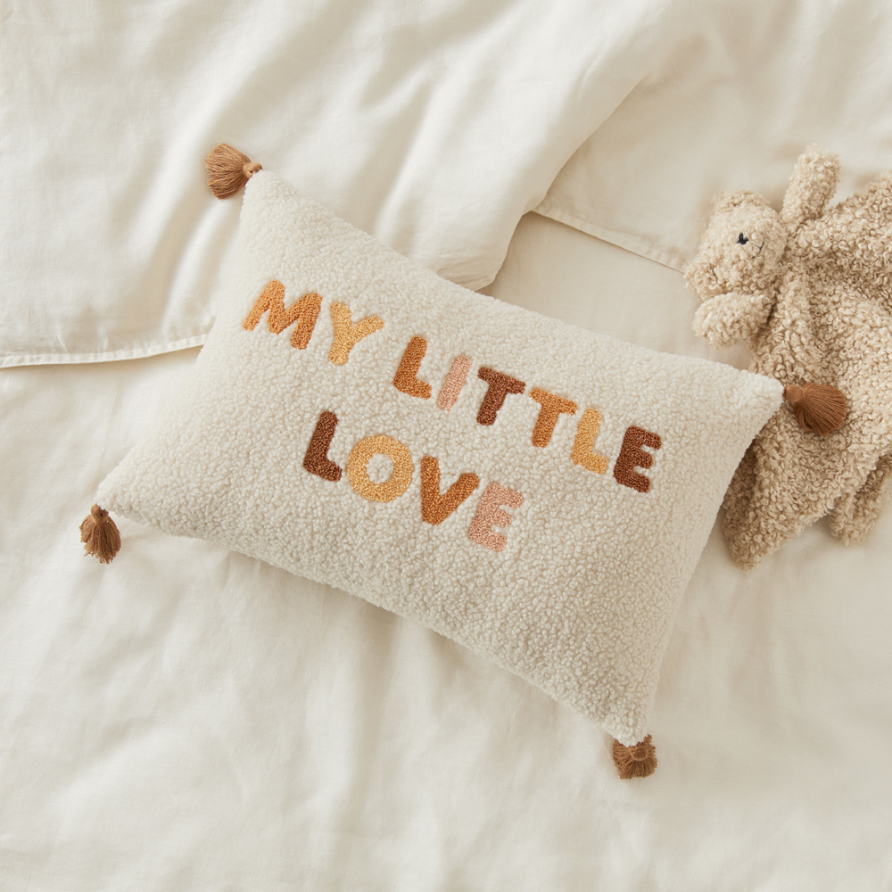 My Little Love Natural Boucle Text Cushion