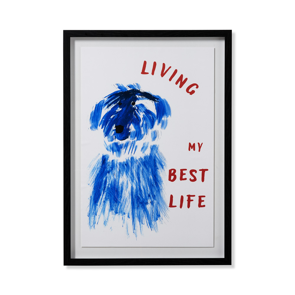 Motto Happy Dog Portrait Framed Wall Art