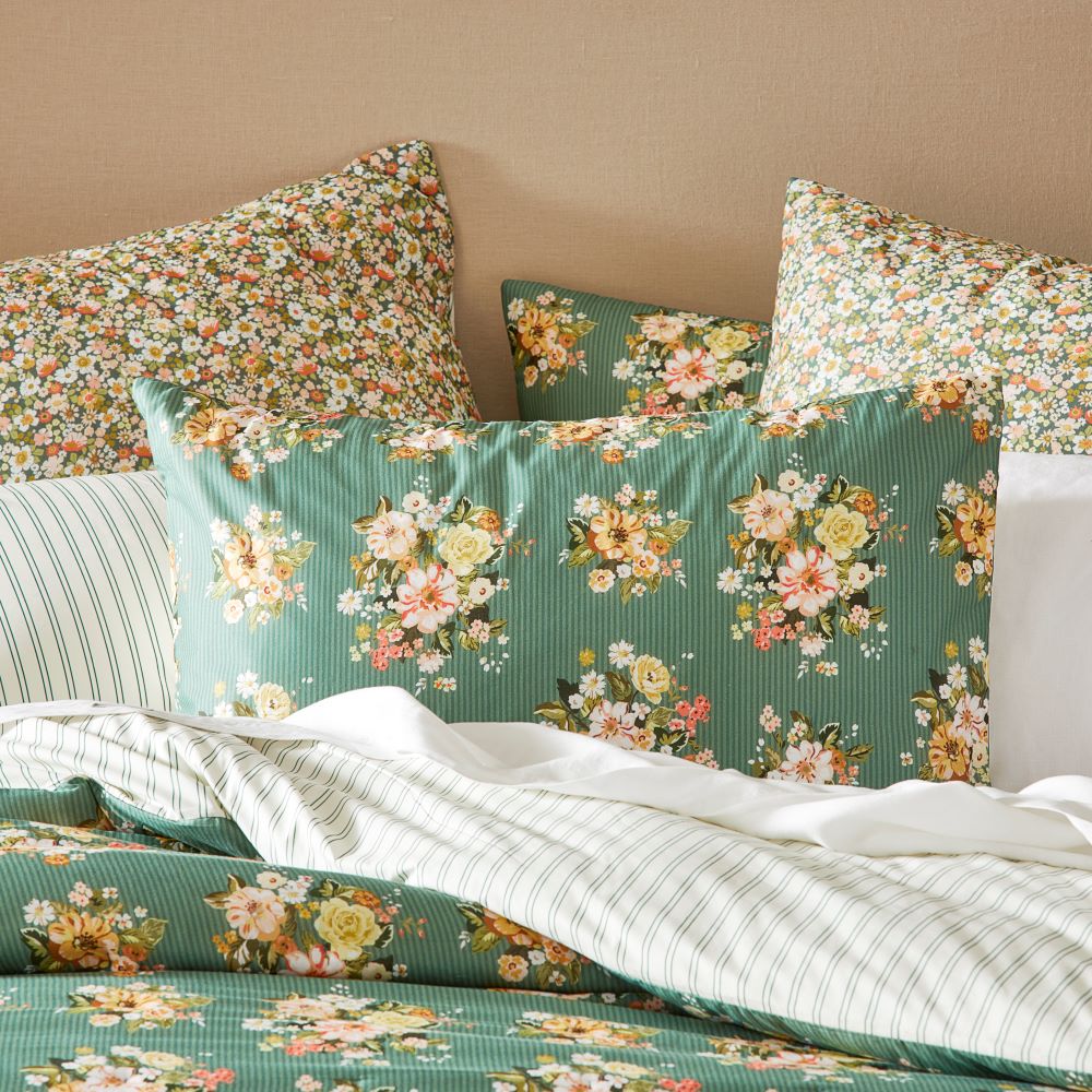 Elsie Floral Pine Quilted Pillowcase