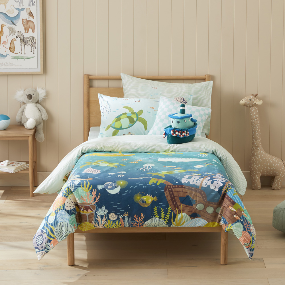 What Lives In The Ocean Sea Green Quilt Cover Set