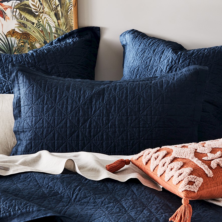 Vintage Washed Linen Old Navy Quilted Pillowcase