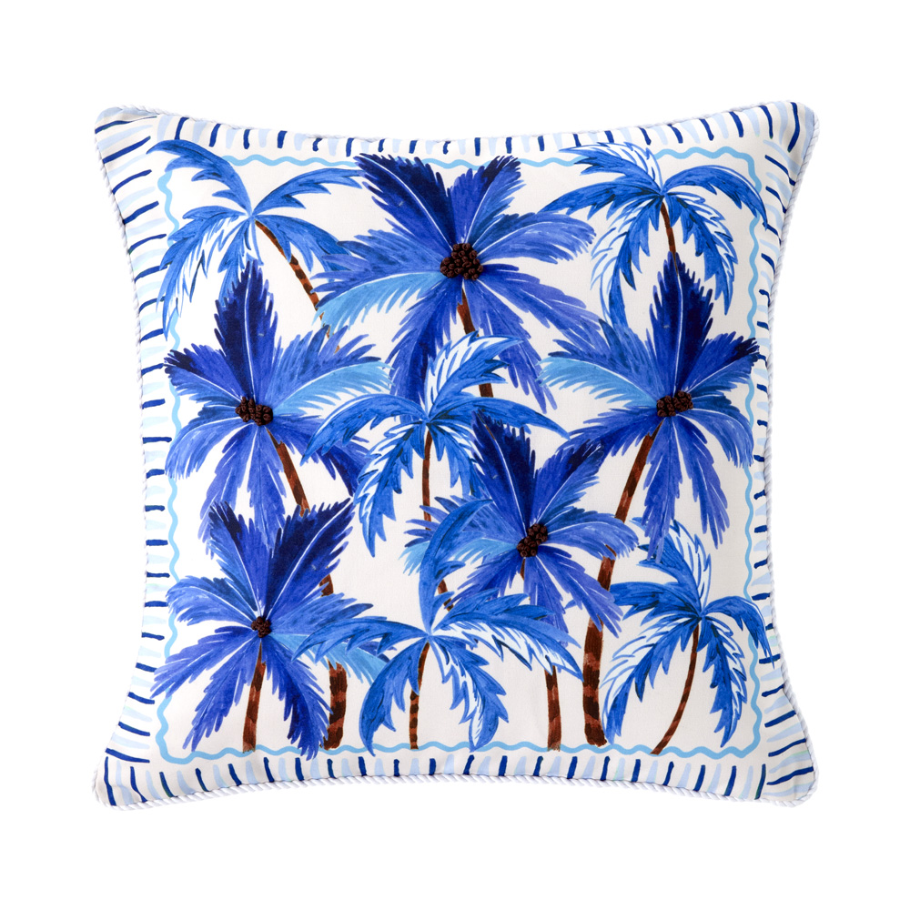 Outdoor Blue Palm Cushion