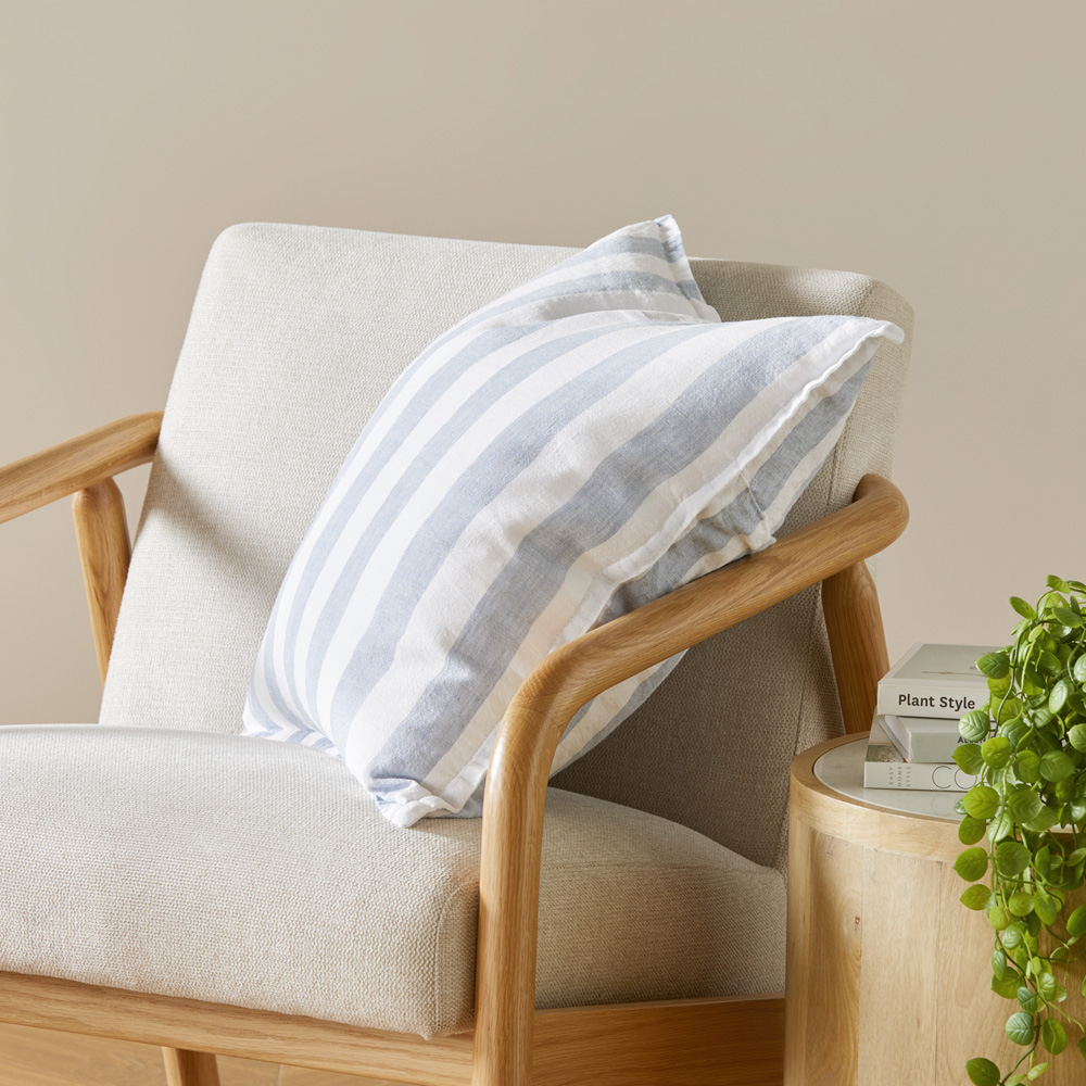 Belgian Light Denim Stripe Vintage Washed Linen Cushion