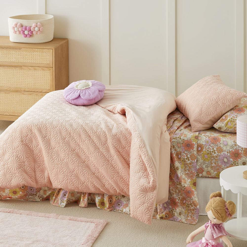 Bloom Pink Quilted Velvet Quilt Cover Set