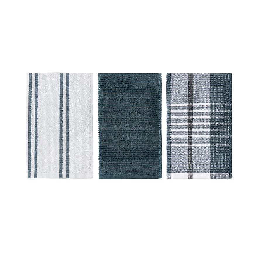 Essential Check Tea Towels  Teal Plaid 3pk