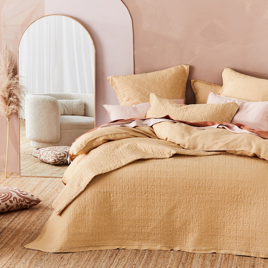 Vintage Washed Linen Latte Quilted Coverlet Separates