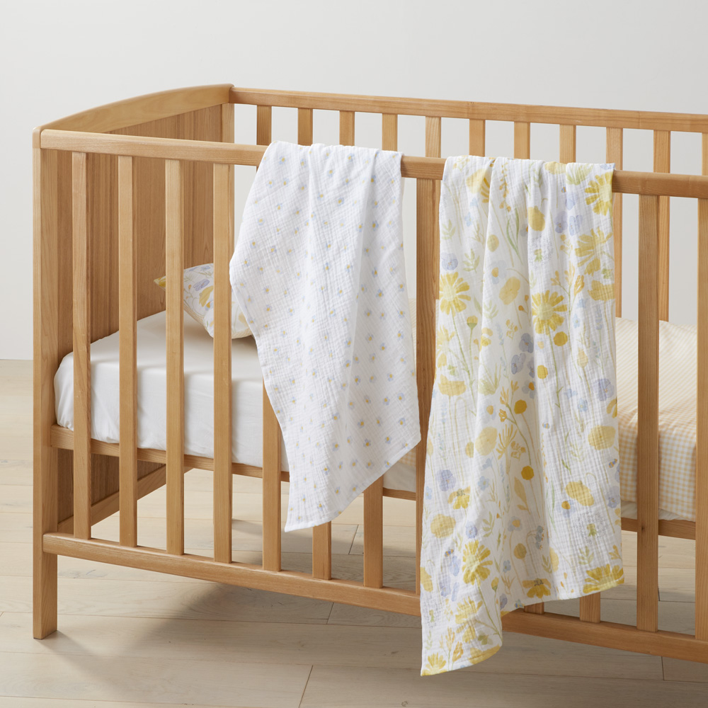 Honey Bee Bright Lemon Cotton Muslin Baby Swaddles 2pk