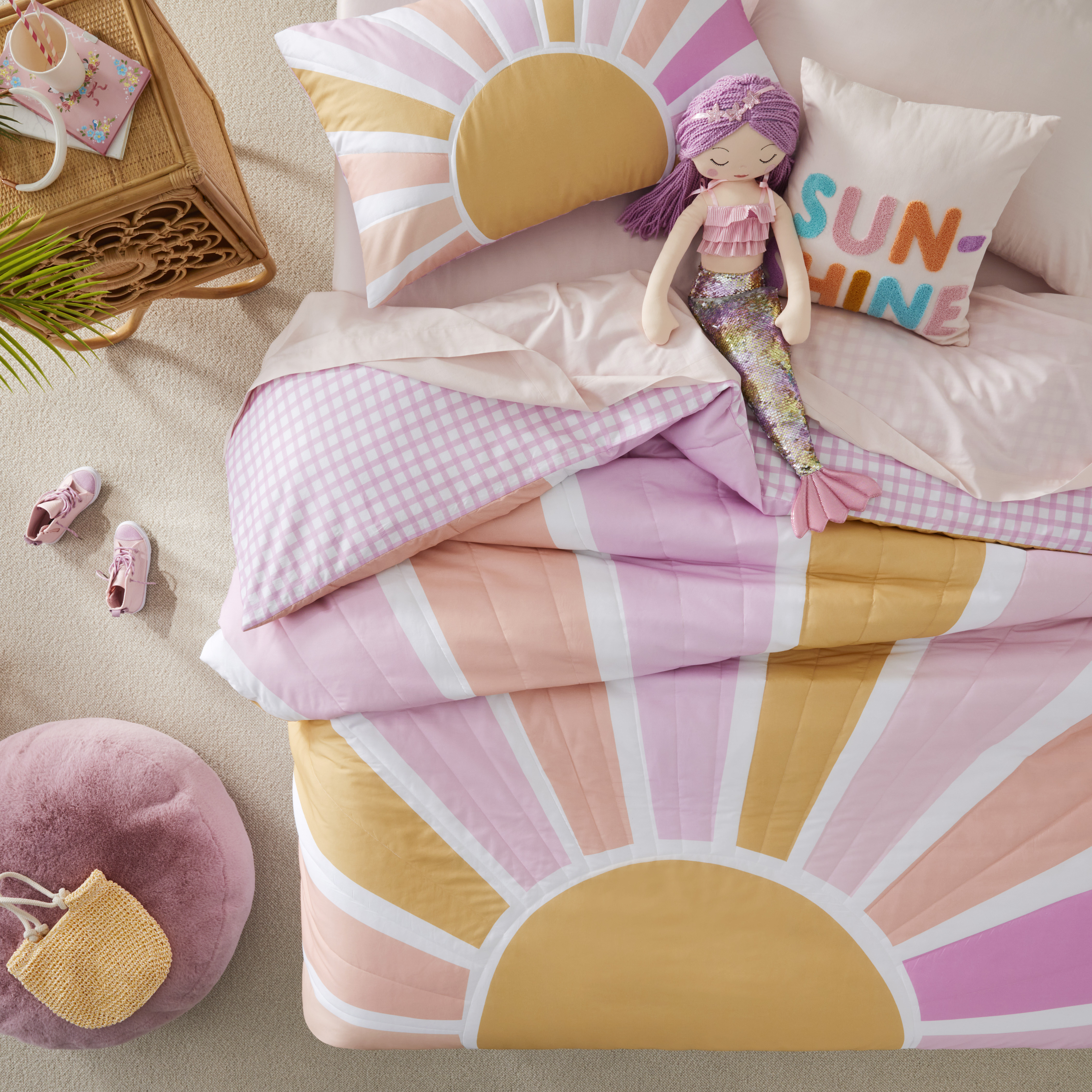 Sunrise Heavenly Pink Quilted Quilt Cover Set