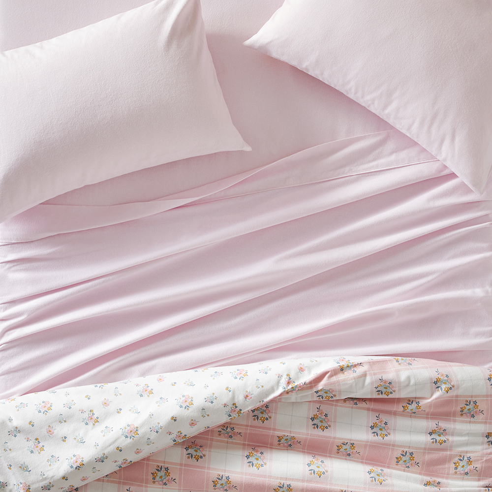 Plain Dye Pastel Pink Flannelette Sheet Set