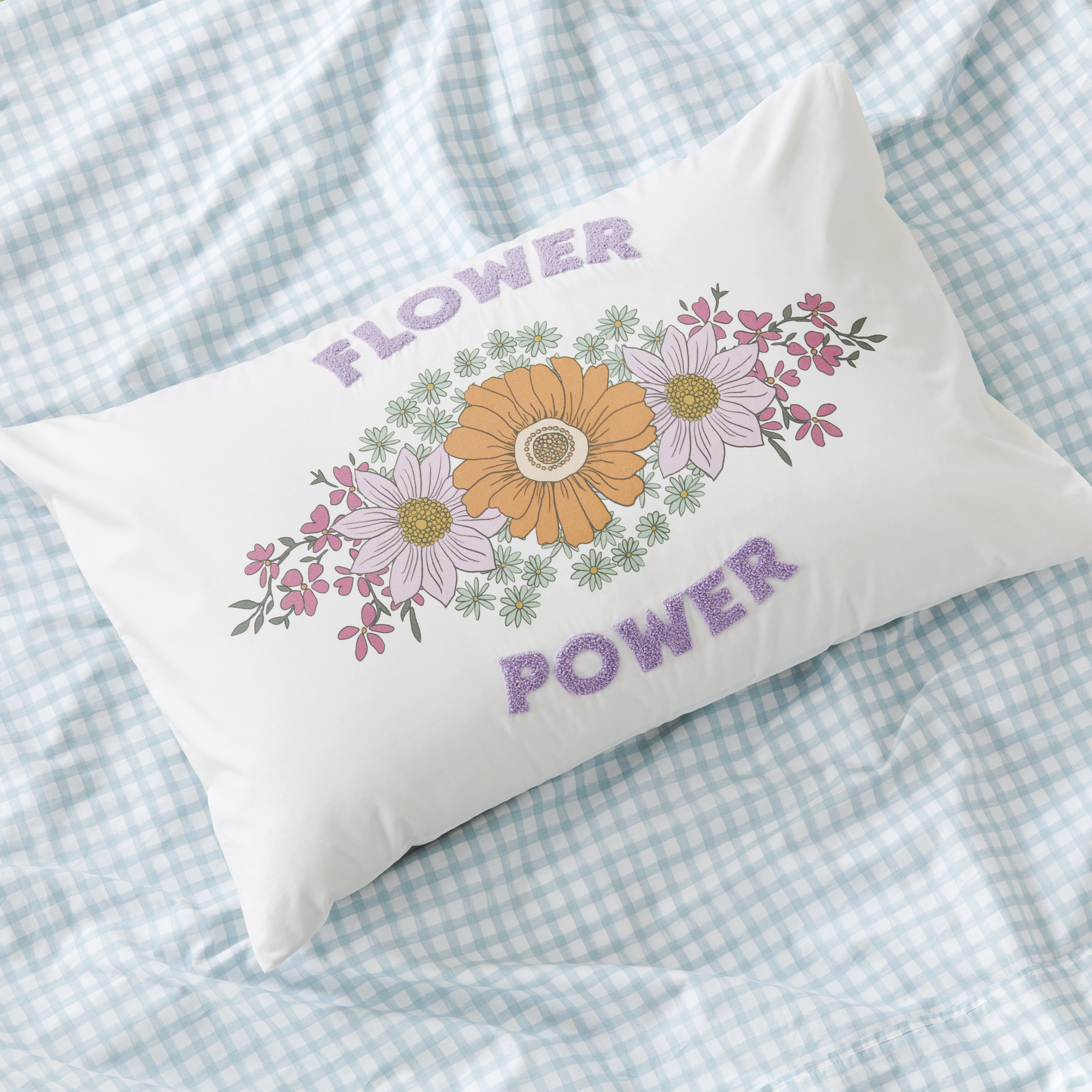 Flower Power White Text Pillowcase