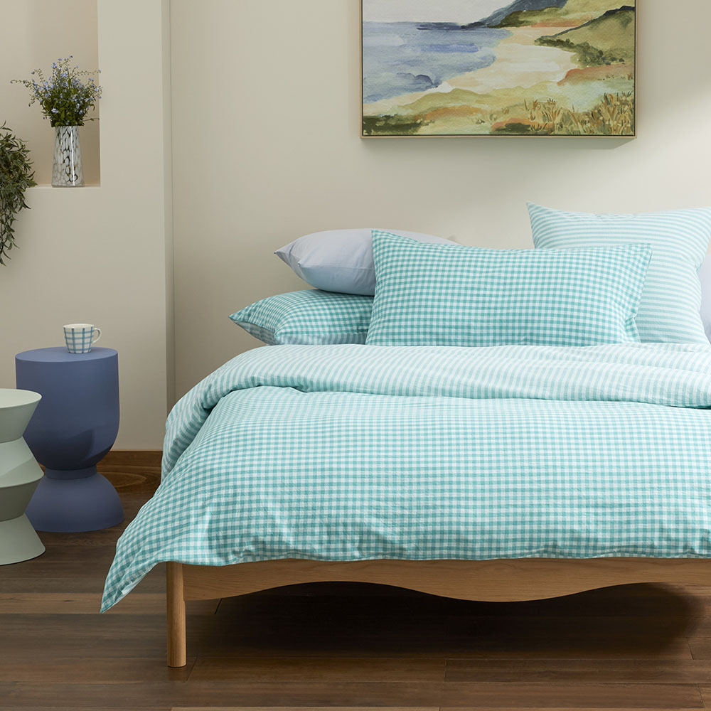 Carrie Aquamarine Gingham Quilt Cover Set + Separates