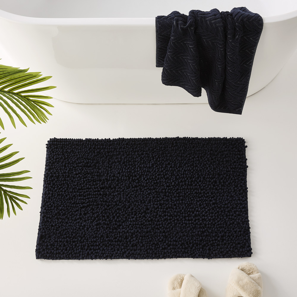 Microplush Navy Bobble Bath Mat