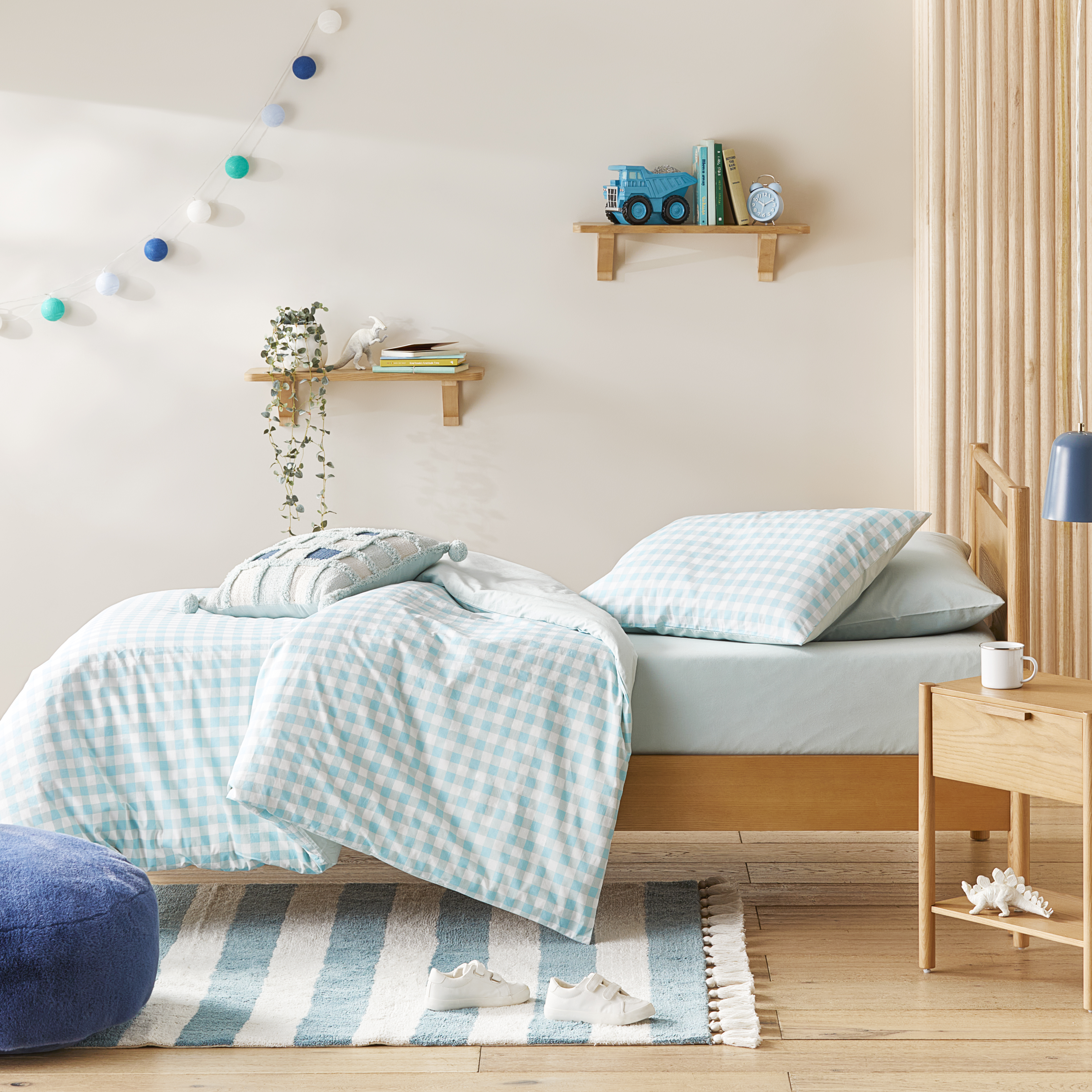 Stonewashed Cotton Gingham Seafoam Quilt Cover Set