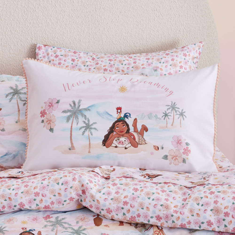 Disney Moana Loves The Sea Never Stop Dreaming White Kids Text Pillowcase