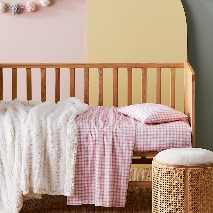Gingham Pastel Pink Cot Sheet Set