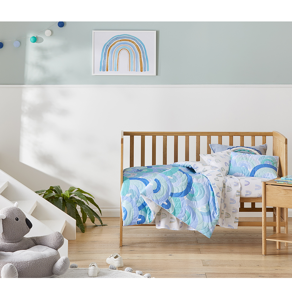 Rainbow Burst Blue Cot Quilt Cover Set