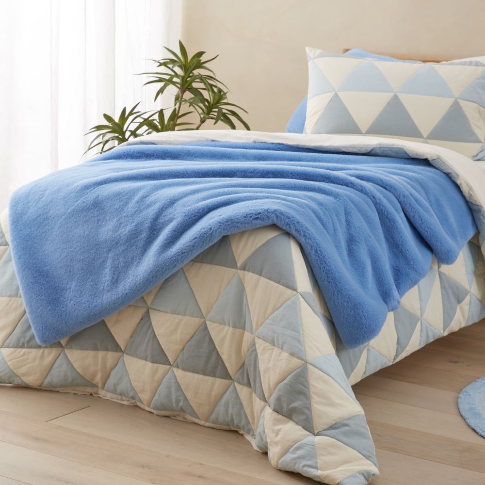 Frankie Blue Chambray Faux Fur Throw