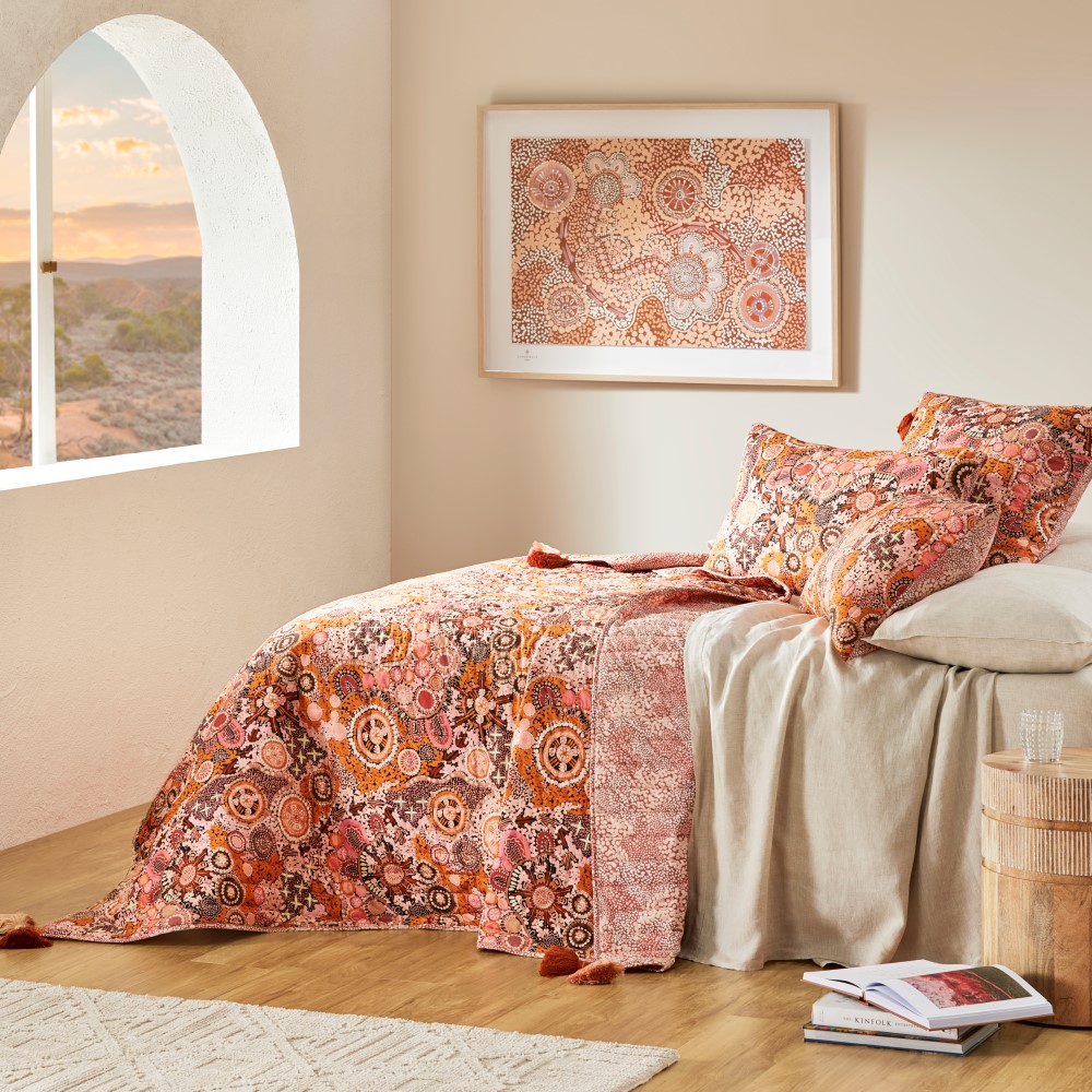Cungelella Kalkatungu Sunbaked Pink Quilted Coverlet Separates