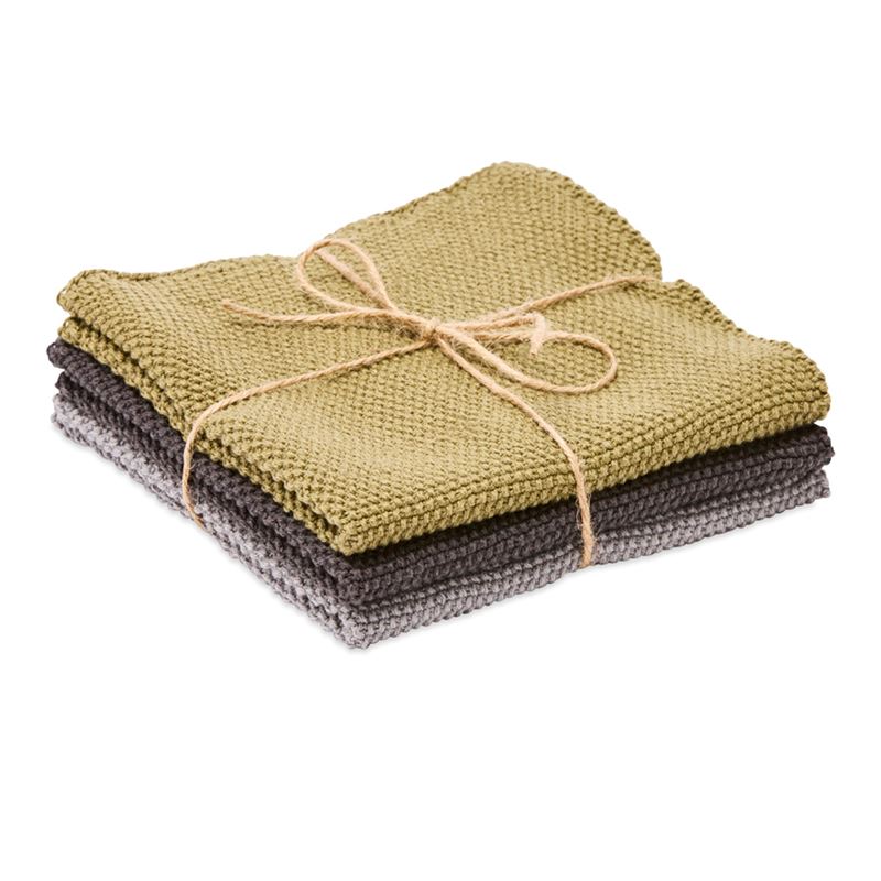 Leda Fern Grey Bamboo Cotton Dishcloth Pack of 3