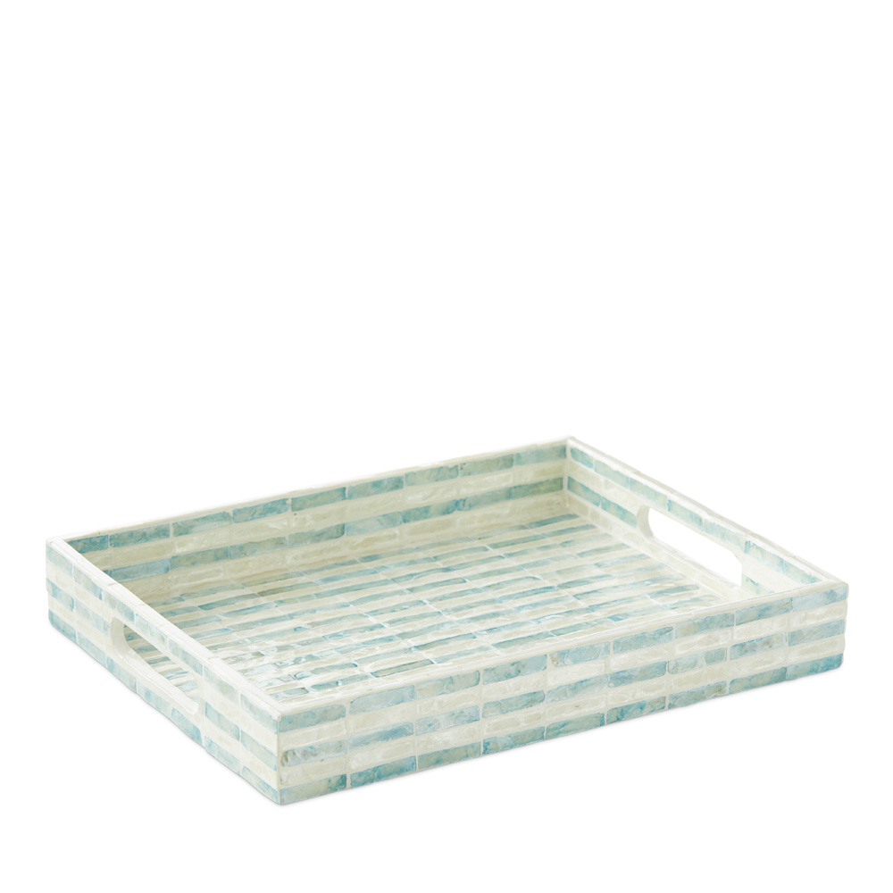 Sicily Capiz Teal Stripe Rectangular Tray