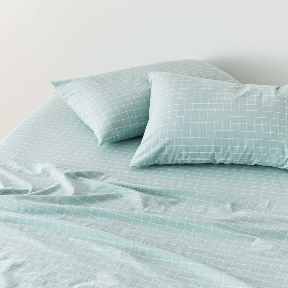 Yarn Dyed Mint Blue Grid Sheet Set