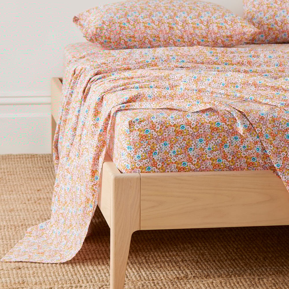 Flower Field Tangerine Printed Sheet Set