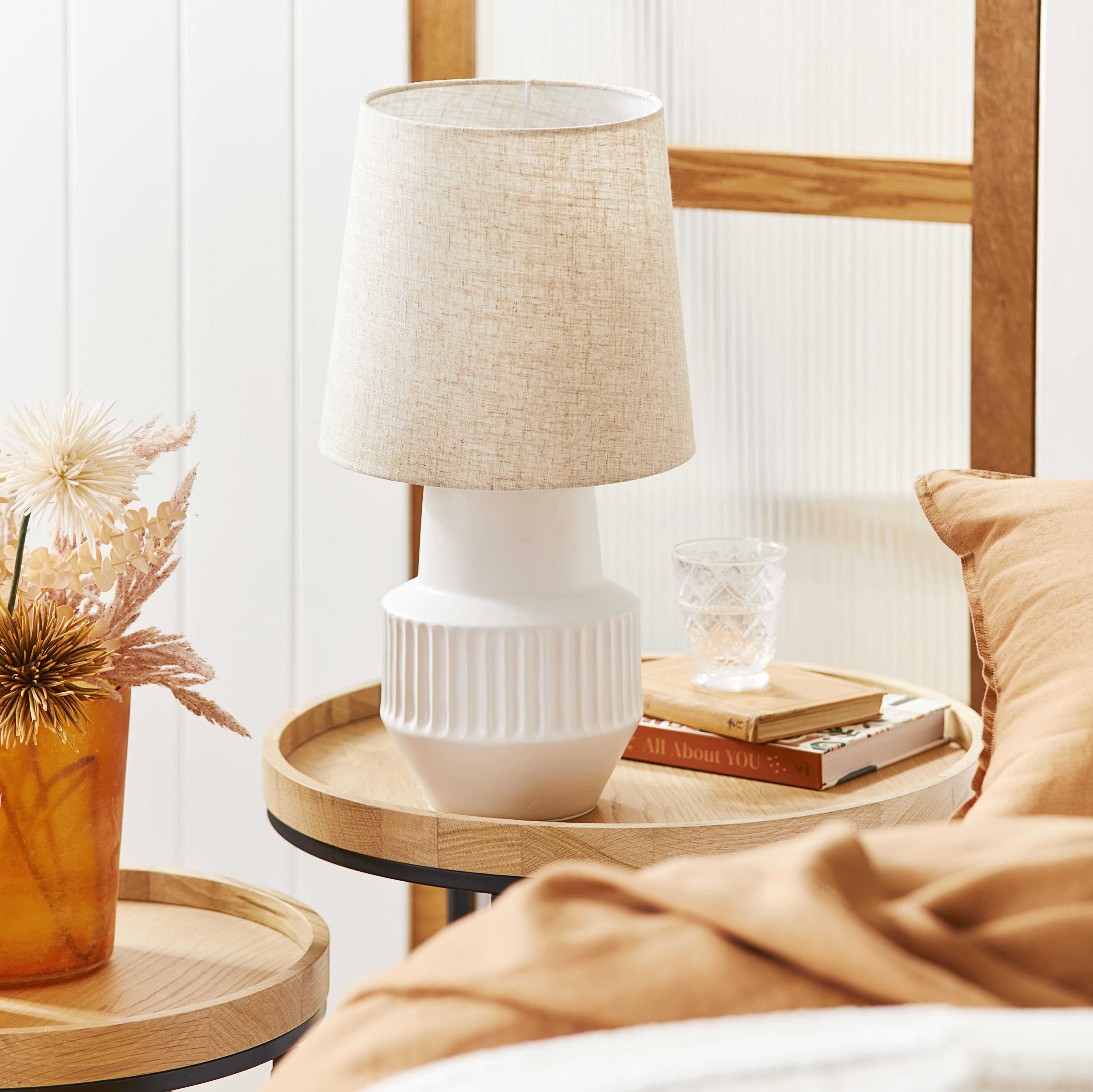 Perez White & Linen Table Light