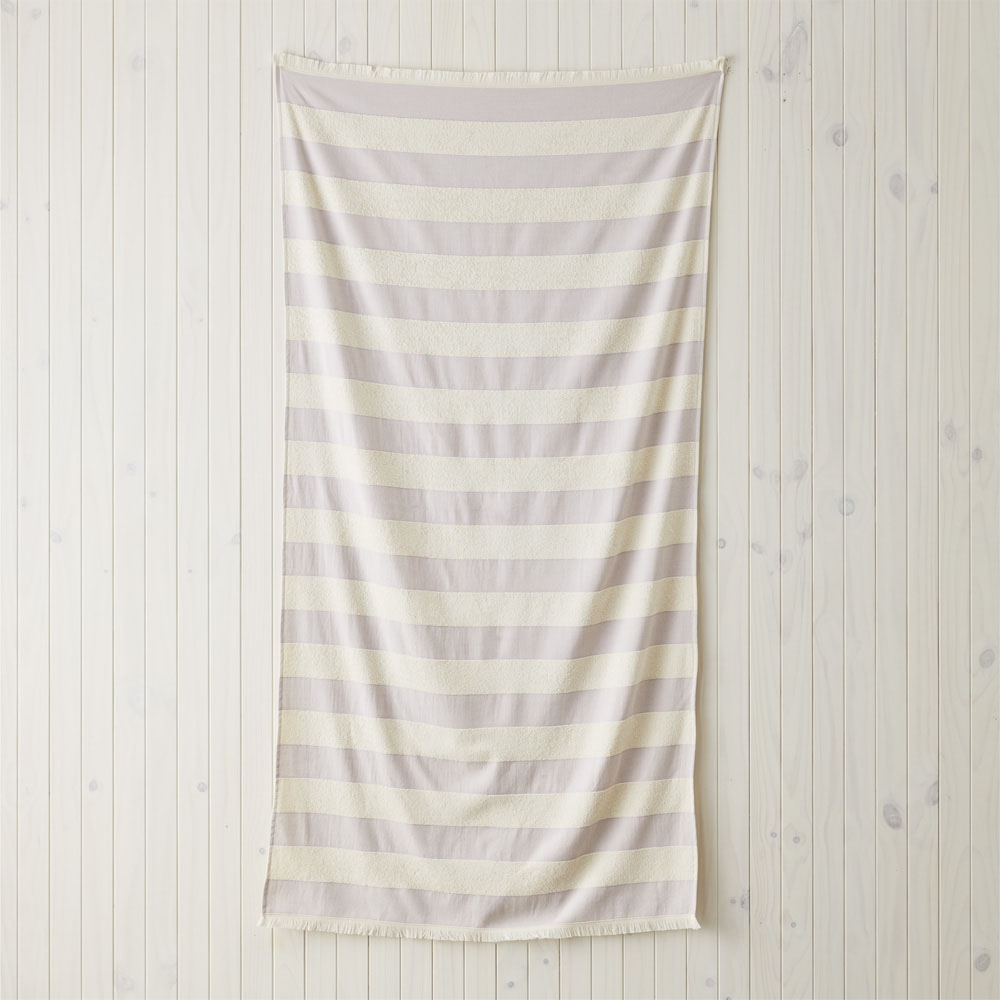 European Lilac & Natural Stripe Turkish Cotton Beach Towel