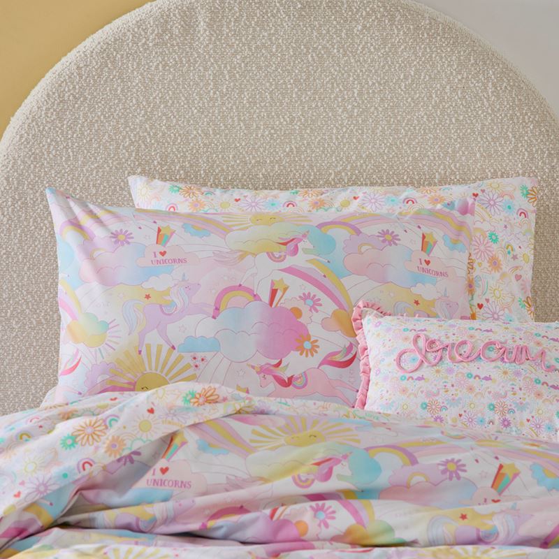 Stonewashed Cotton I Love Unicorns Rainbow Quilt Cover Set
