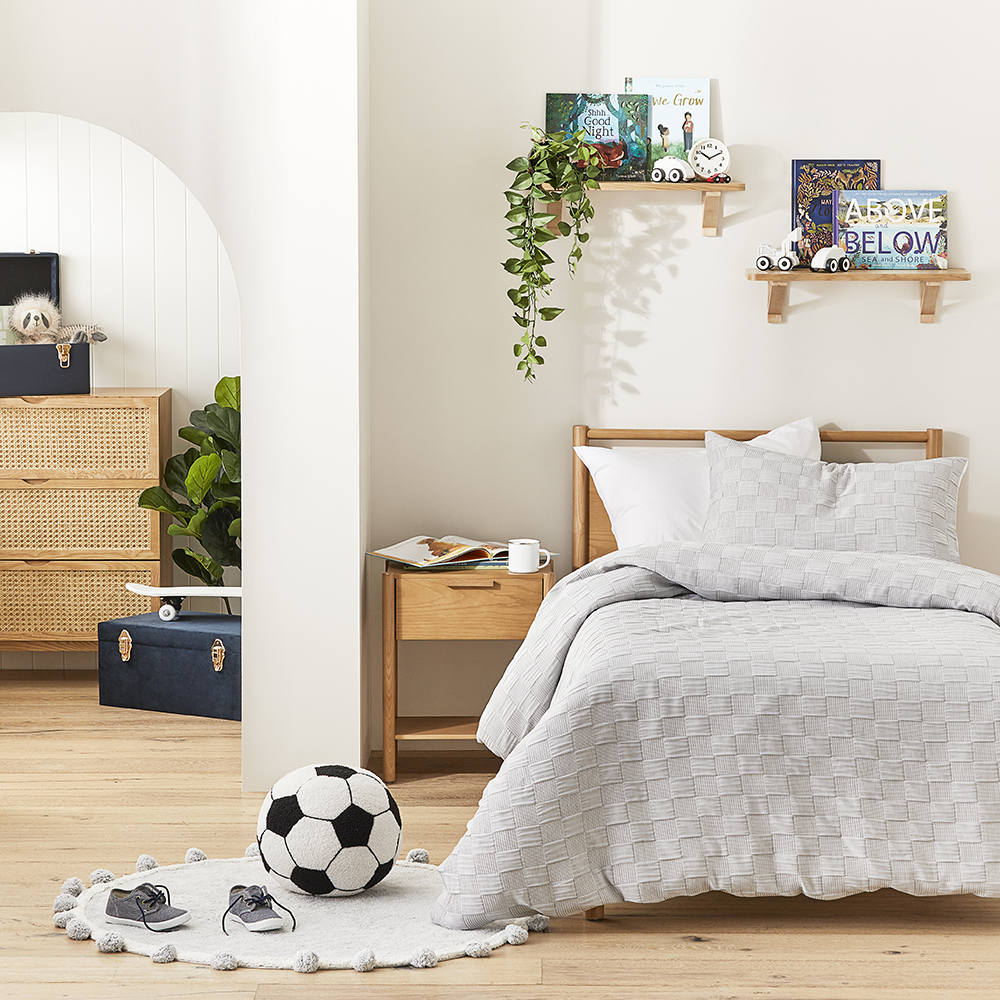 Cooper Silver Waffle Checkerboard Quilt Cover Set