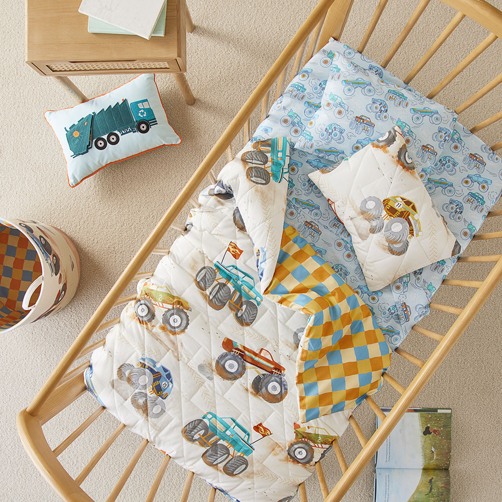 Big Off Road Adventure Natural Quilted Cot Quilt Cover Set