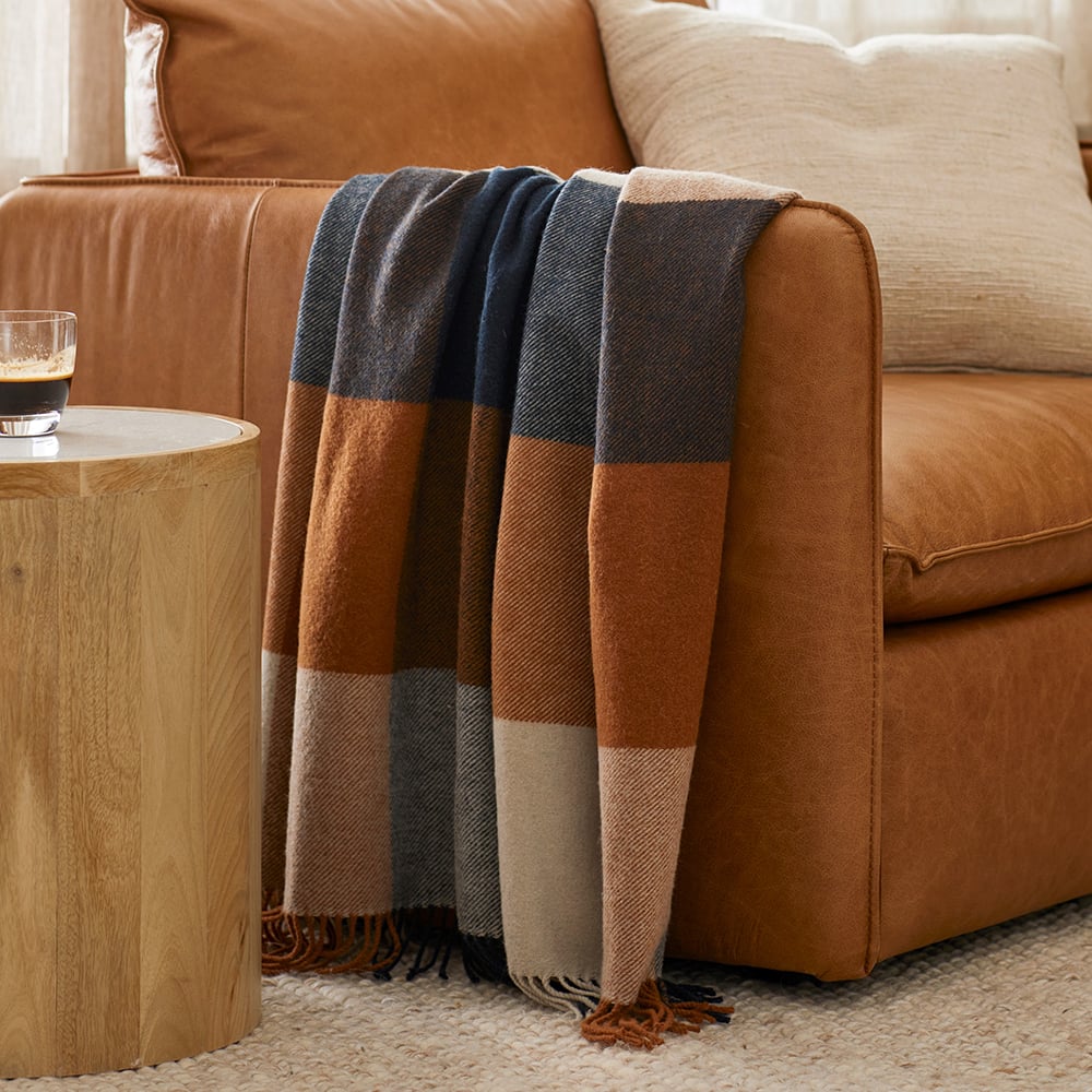 Holland Navy & Brown Wool Throw