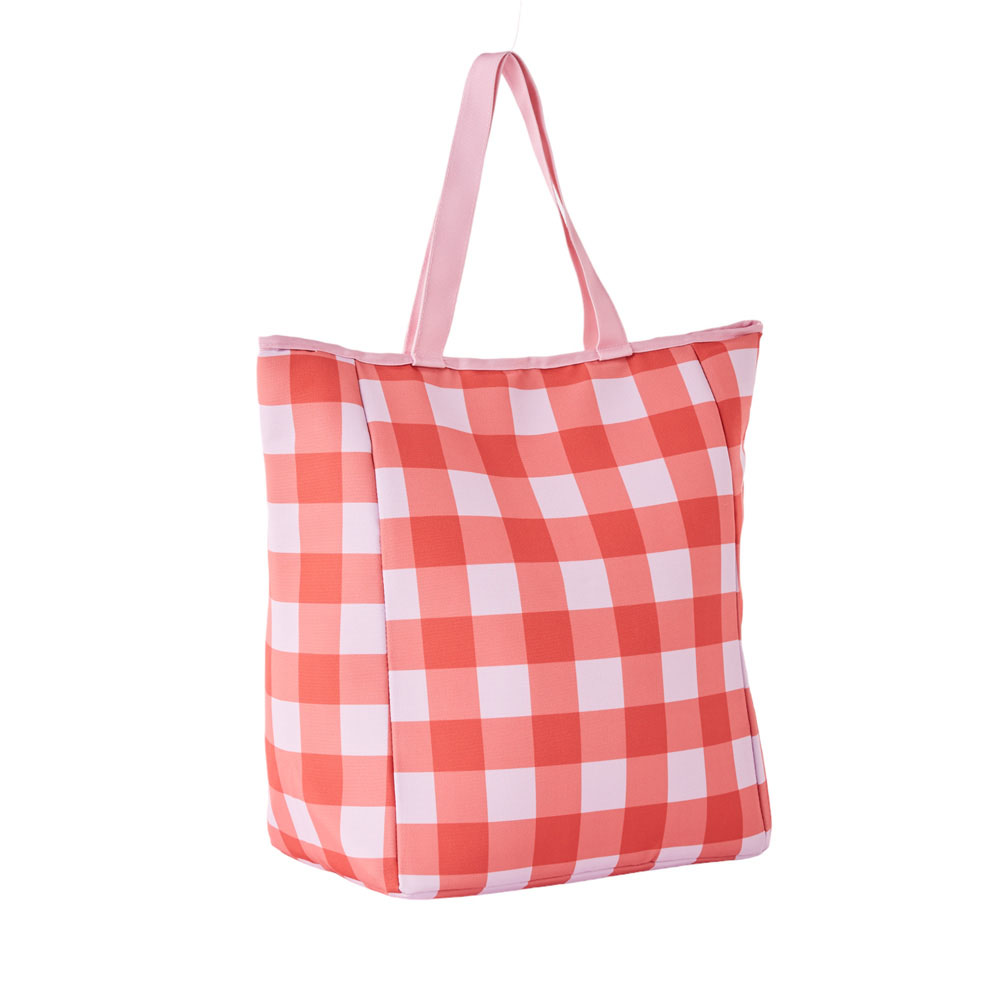 Pink and Red Gingham Canvas Beach Cooler Bag