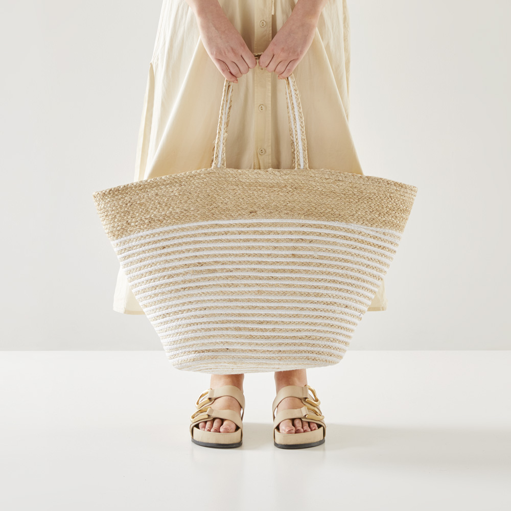 Jute White Stripe Beach Bag
