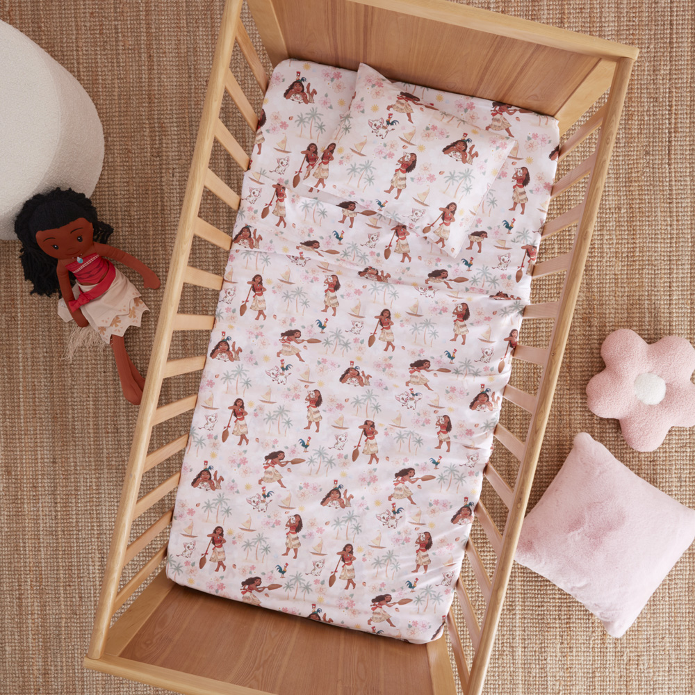 Disney Moana Loves The Sea Pink Cot Sheet Set