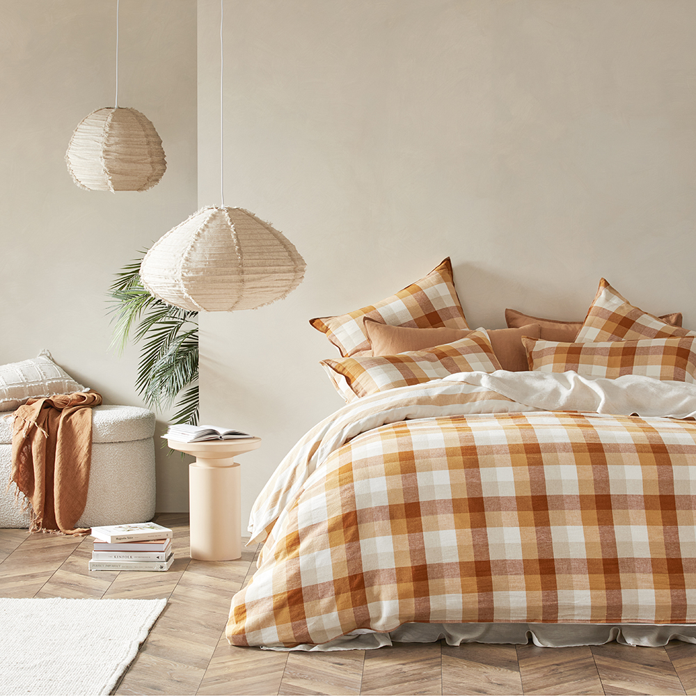 Vintage Washed Linen Cotton Spice Check Quilt Cover Set + Separates