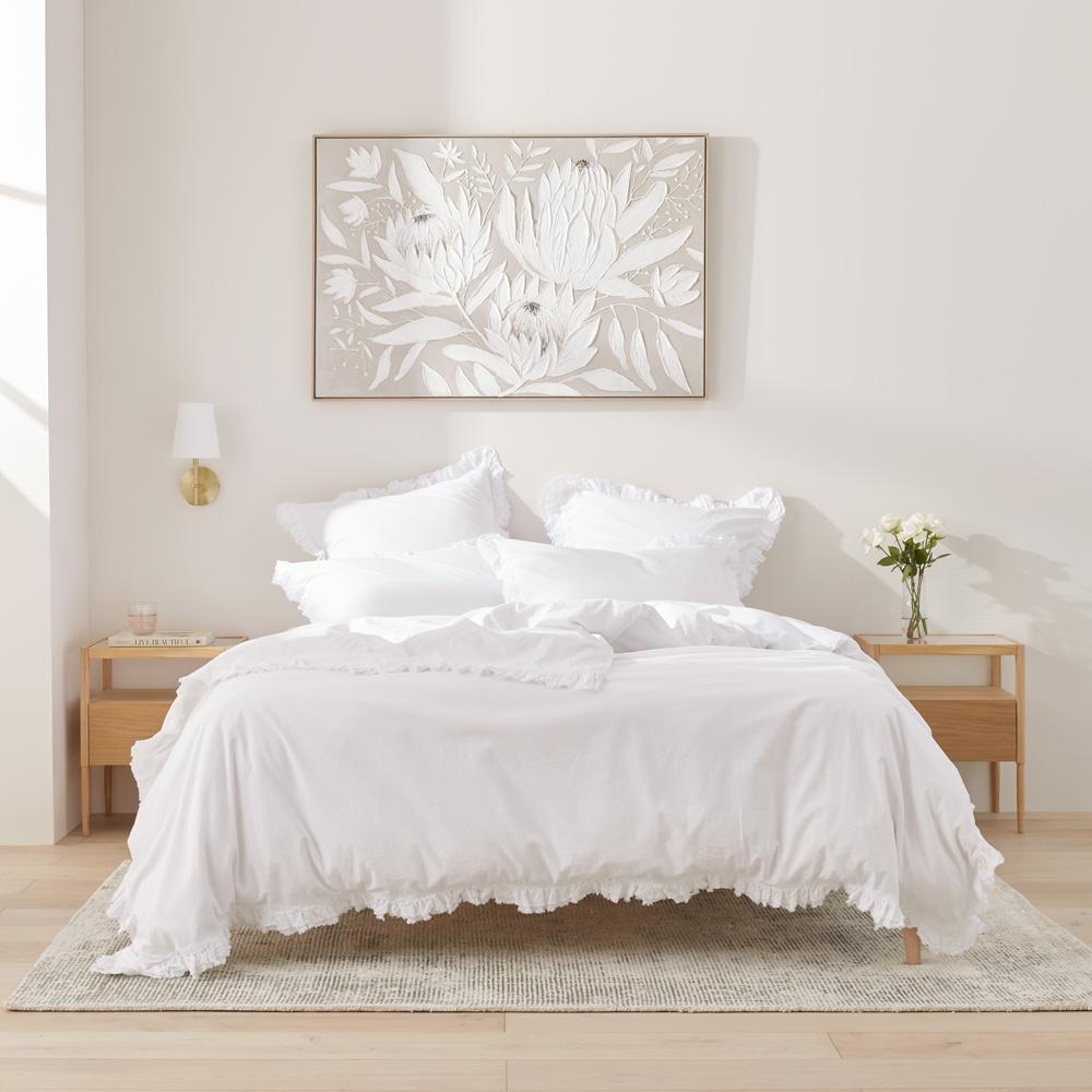 Stonewashed Cotton Ruffle White Quilt Cover Separates