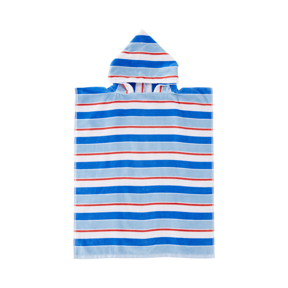 Velour Kids Mini Me Ocean Stripe Blue Hooded Beach Towel