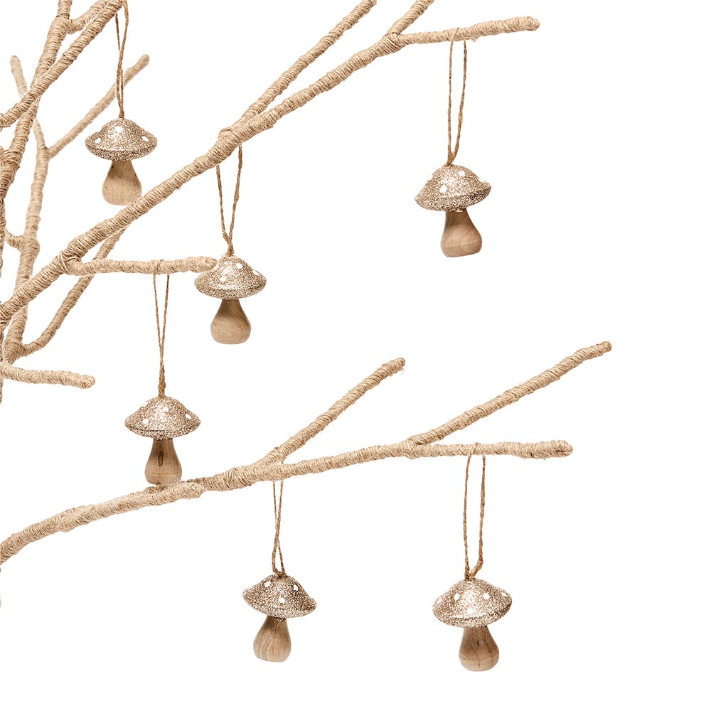 Hanging Champagne Wooden Mushroom Pack of 6