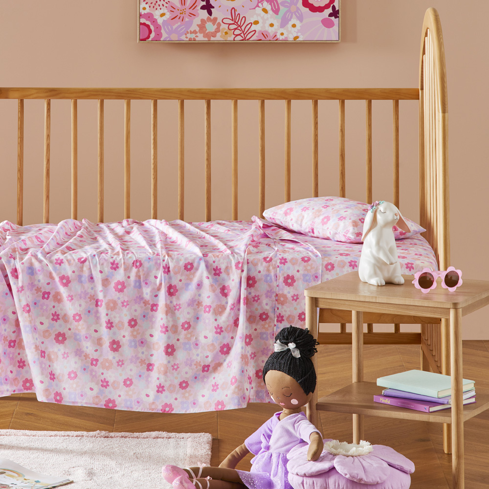 Stella Pink Floral Cot Sheet Set