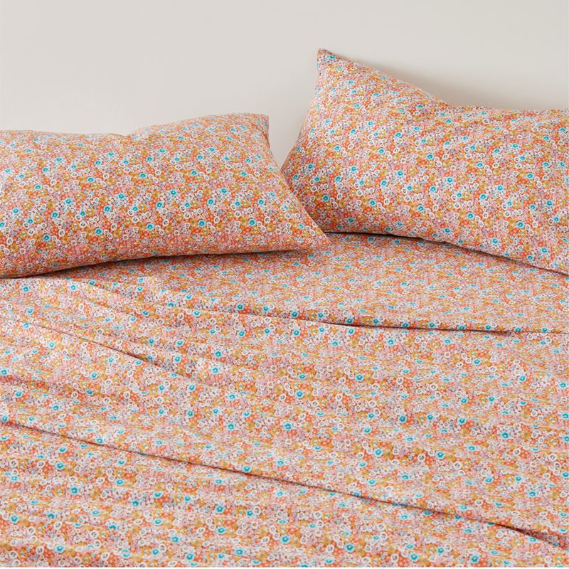 Flower Field Tangerine Printed Sheet Set