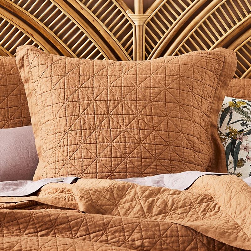 Vintage Washed Linen Caramel Quilted Coverlet Separates