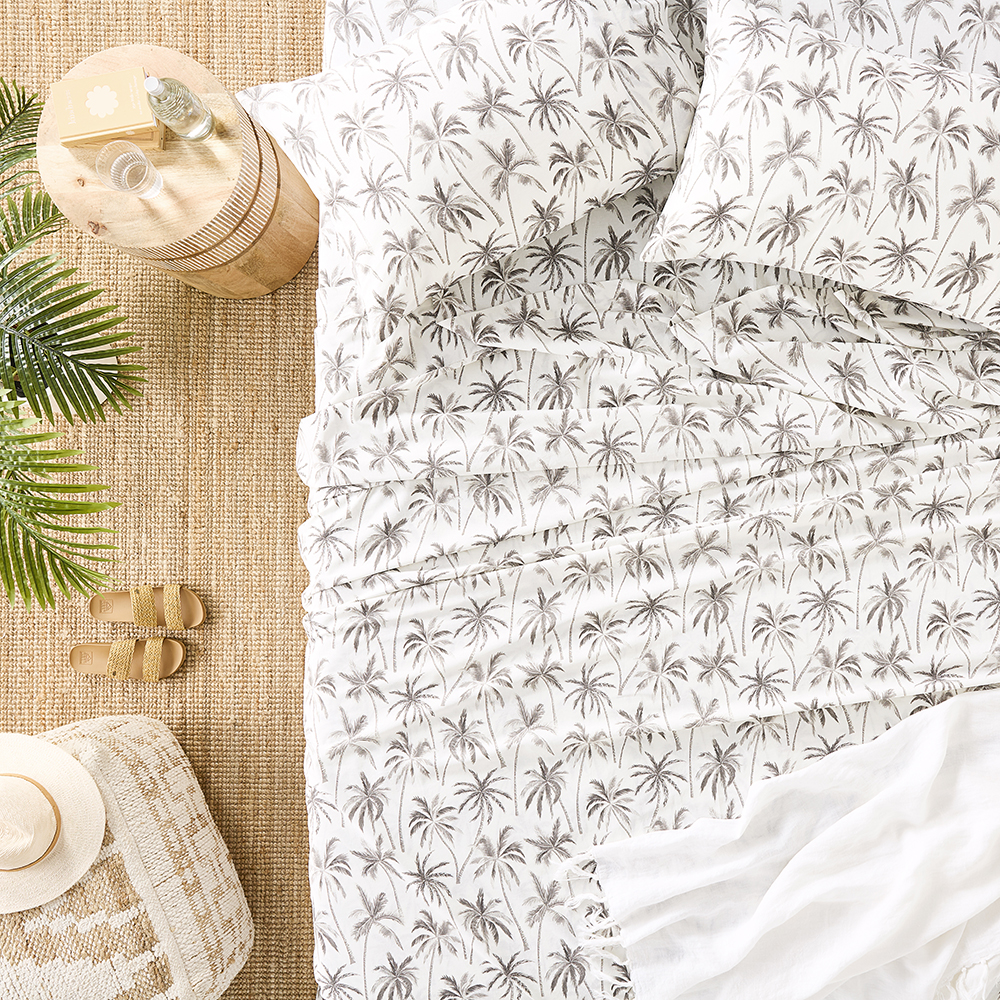 Printed Airlie Palm Charcoal Sheet Set