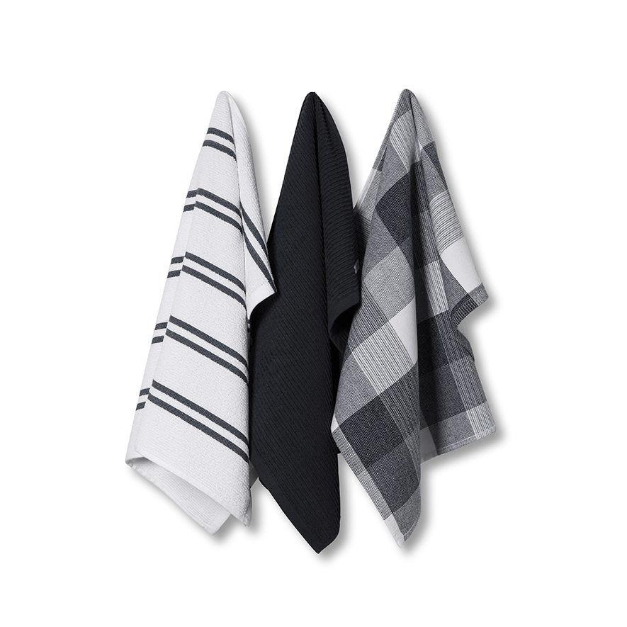 Essential Check Tea Towels Charcoal